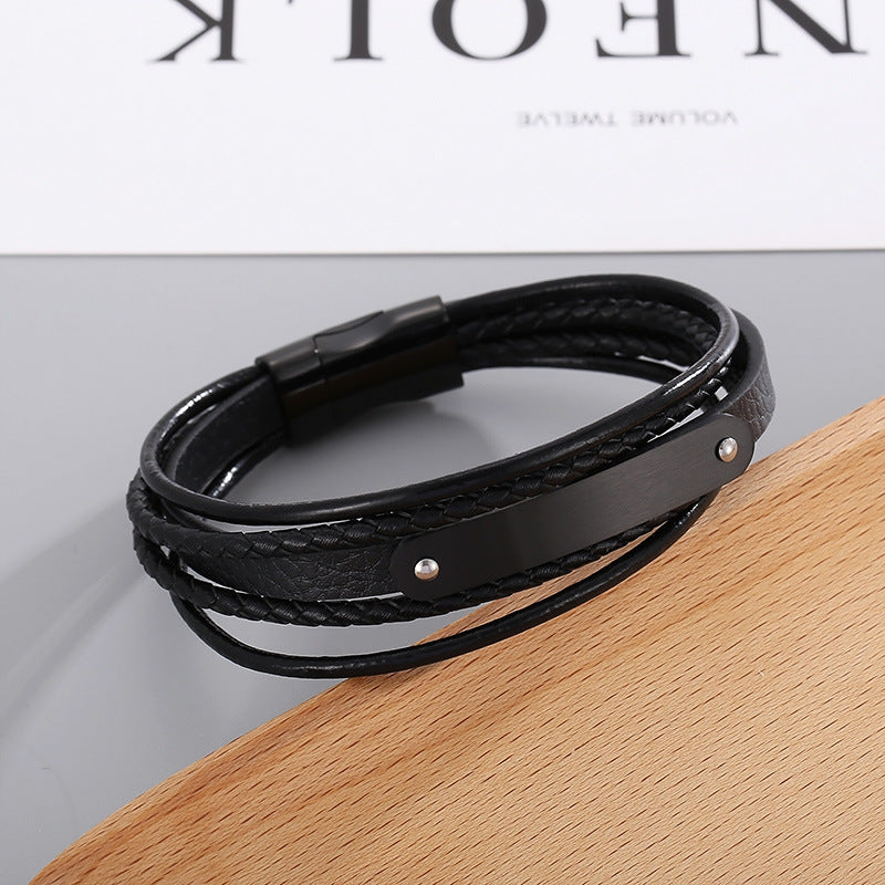 Planderful Leather Bracelet MultiLayer Mens Stainless