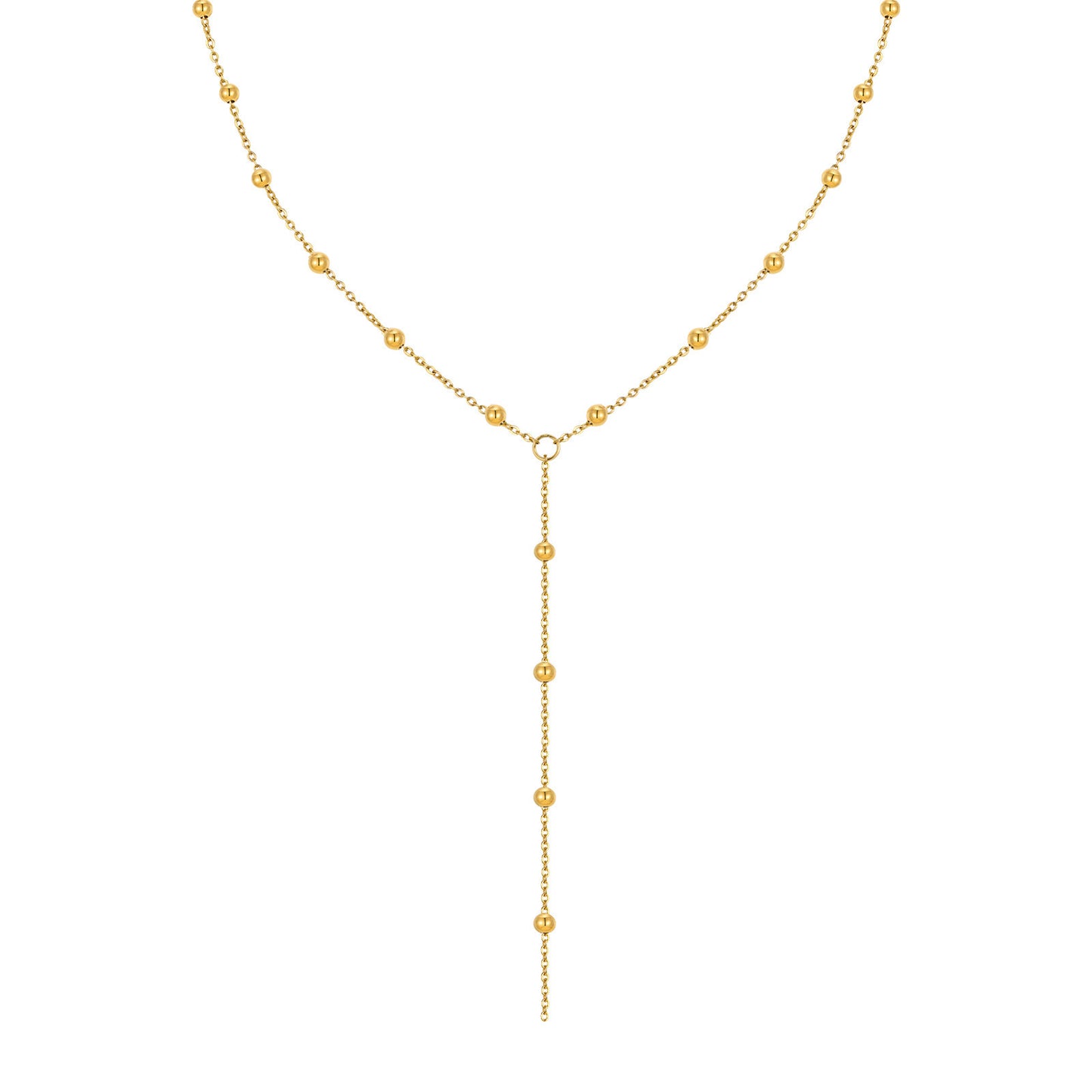 Stainless Steel Bead Chain Y-Shaped Gold Necklace Women's