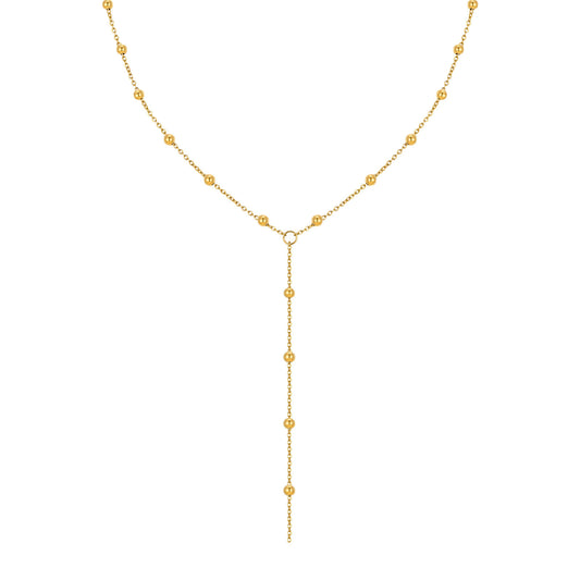 Stainless Steel Bead Chain Y-Shaped Gold Necklace Women's