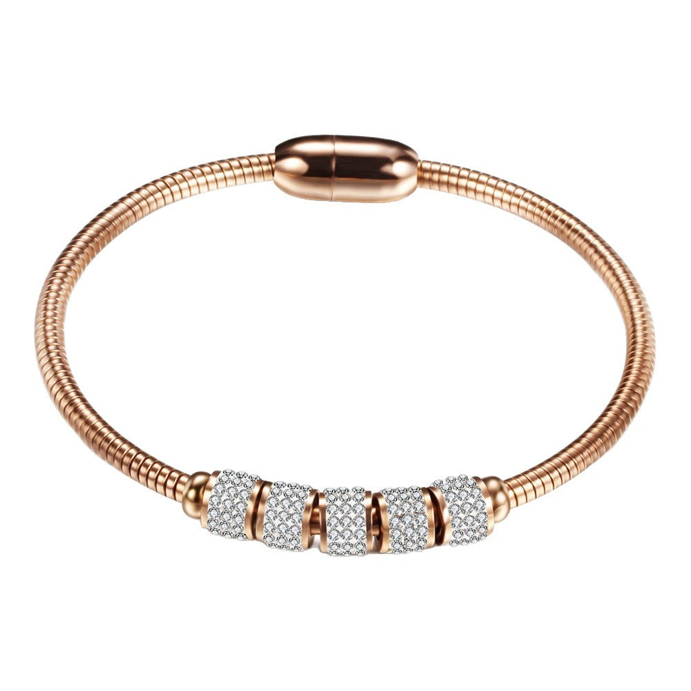 Planderful Stainless Steel Beaded Bracelet With Inlaid Zircon For Women Elegant Light Luxury