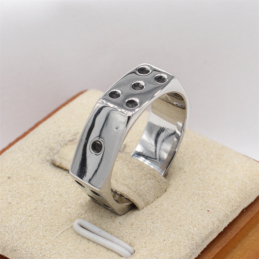 Planderful Titanium Steel Ring Hexagonal Dice Design for Men and Women Personalized Protection Statement