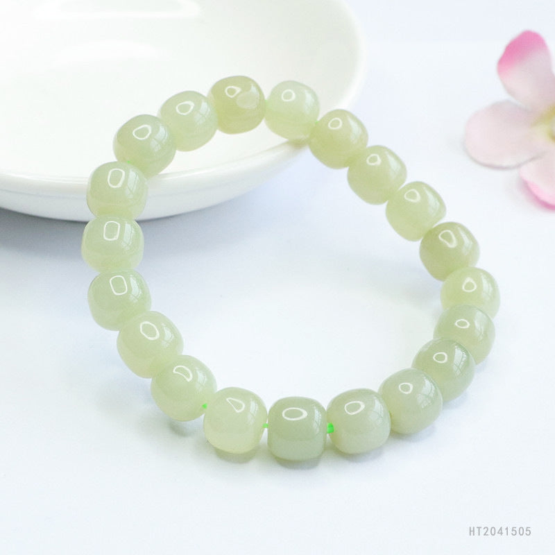 Hetian Jade Qingshui Barrel Bead Bracelet