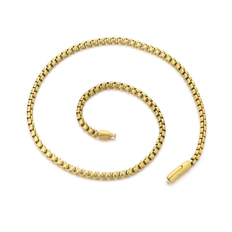 And Plain Chain Necklace, Style Rock Retro Square Pearl Chain Magnetic Buckle Titanium