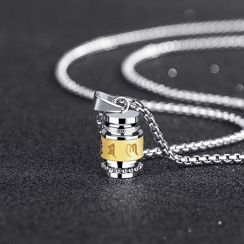 Planderful Shurangama Mantra Necklace Men Stainless Steel Pendant Sacred Mantra For Protection And Focus