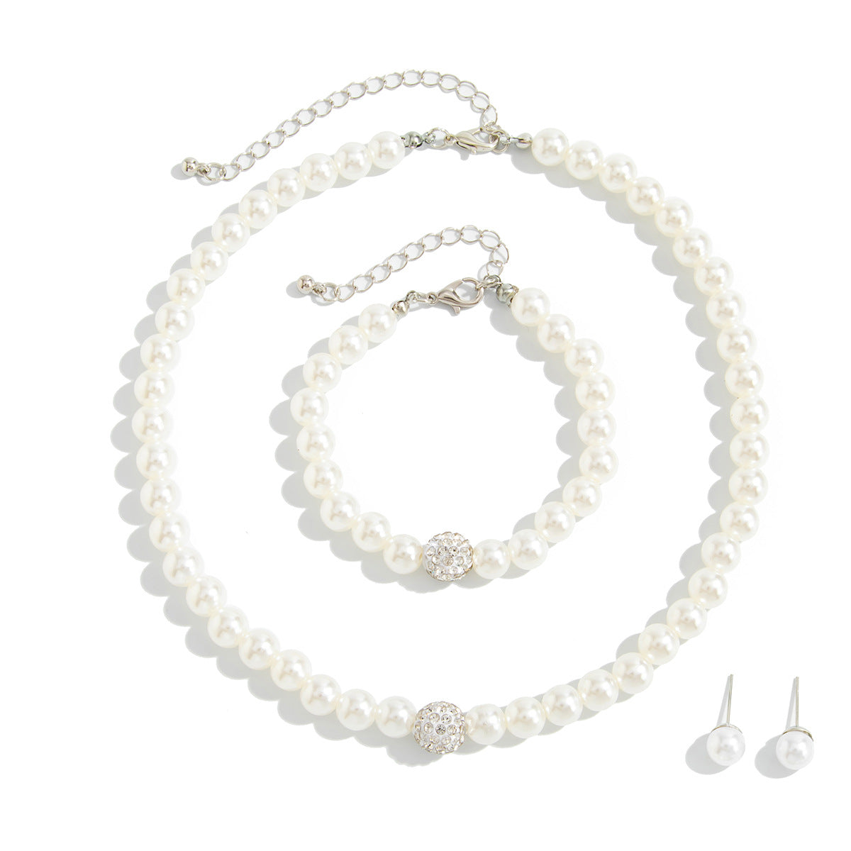 Pearl-Style Necklace, Bracelet & Earrings Set