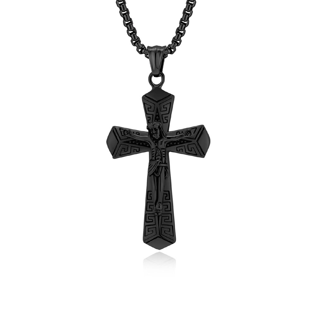 Planderful Cross Necklace For Men Retro Personalized Titanium Steel Pendant Hip Hop Style Jewelry