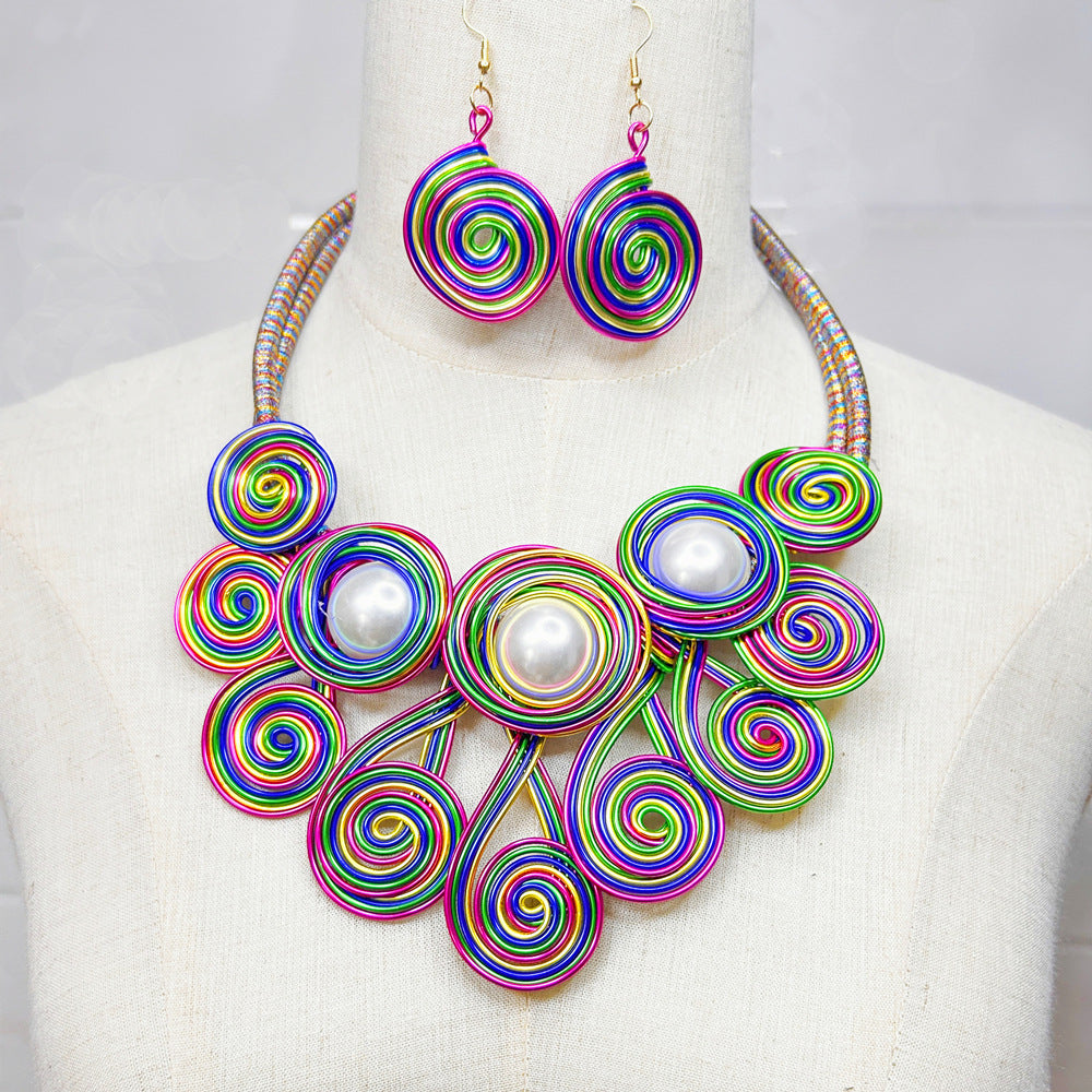 Gorgeous Handcrafted Floral Necklace and Earrings Jewelry Set with Imitation Pearls