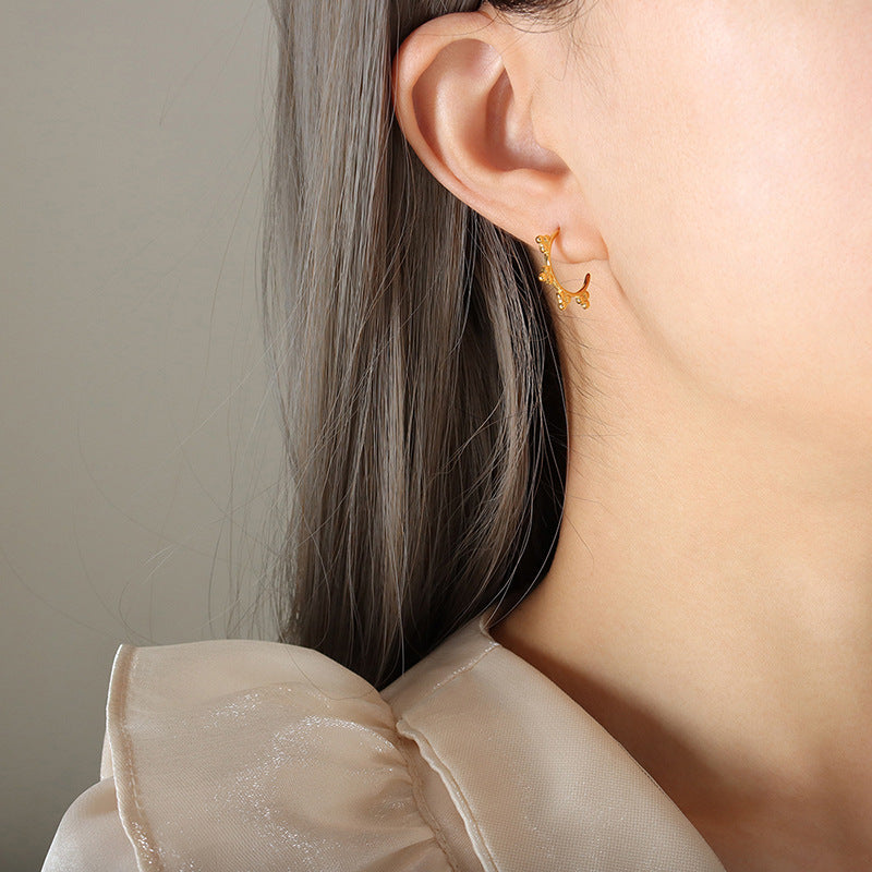 Geometric Round Ball Earrings - Korean Style Stainless Steel Gold Plated Ear Studs