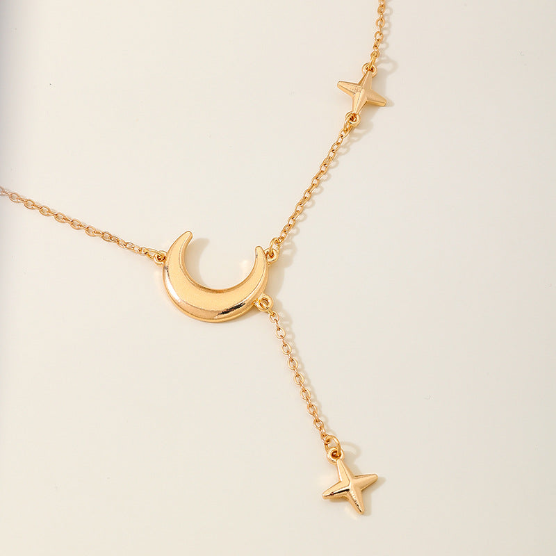 Planderful Vienna Verve Necklace – Chic Metal Gold Moon Star Design