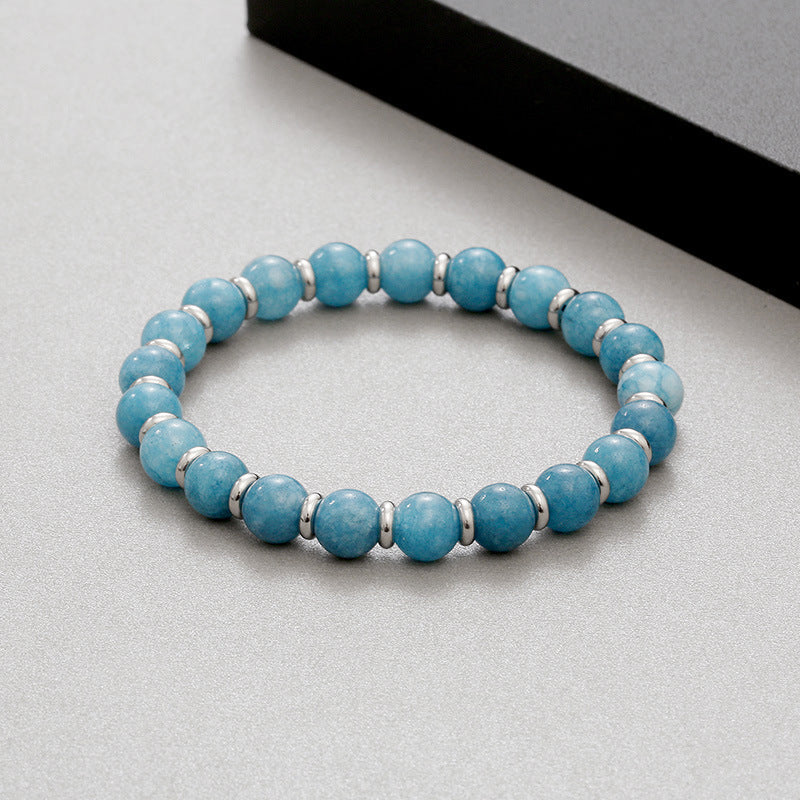 Stainless Steel Men's and Women's Agate and Tiger's Eye Beaded Bracelet with Volcanic Stone Elements