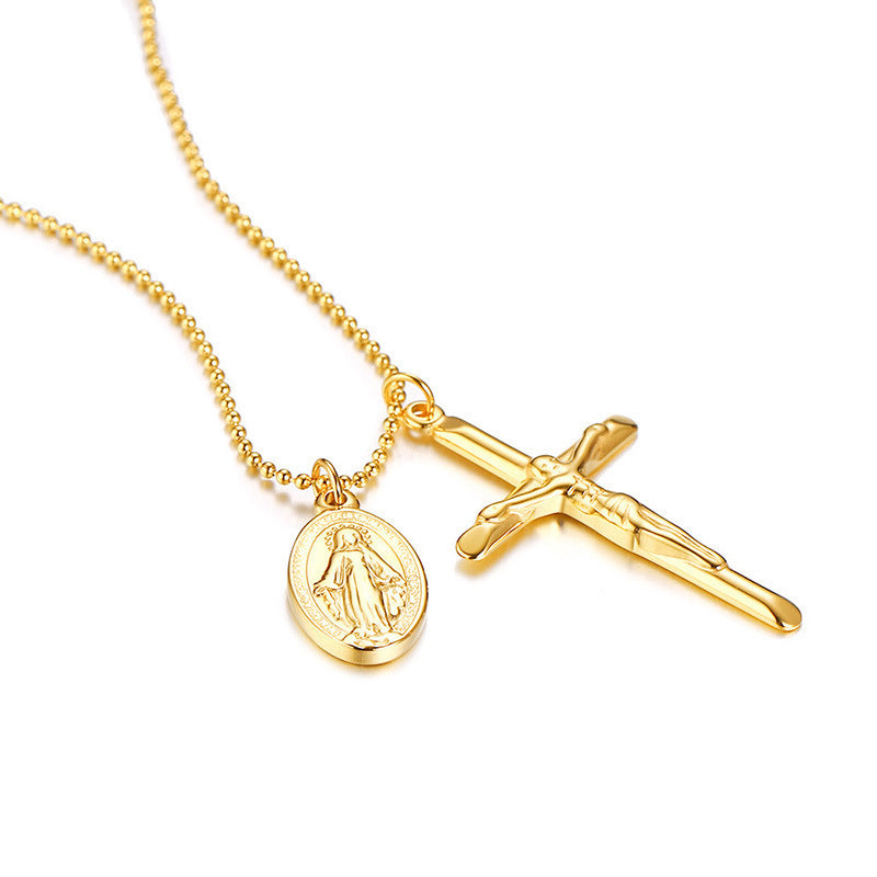 Pendant Sweater Chain Titanium Steel Virgin Mary Cross Necklace