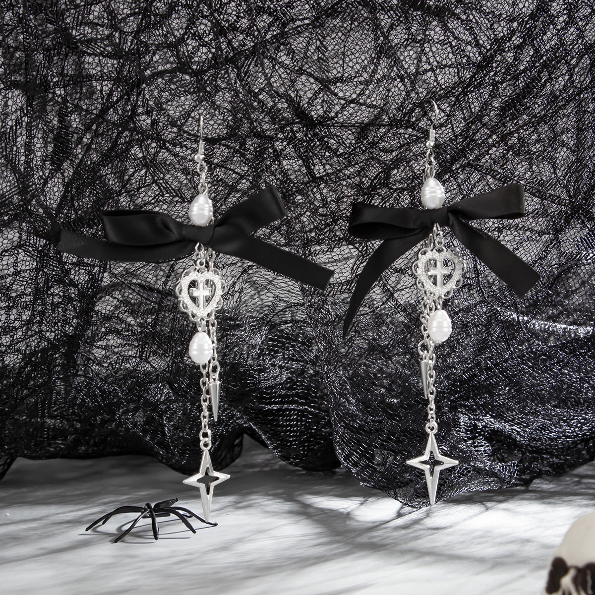 Planderful Vienna Verve Gothic Heart Pendant Earrings Long Fringed Bow Statement For Elegant Women