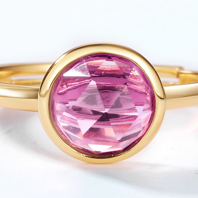 Geometric Round Natural Pink Amethyst Opening Sterling Silver Ring