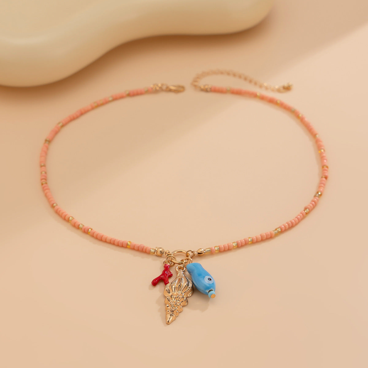 Conch, Fish & Eye Coastal Bead Necklace