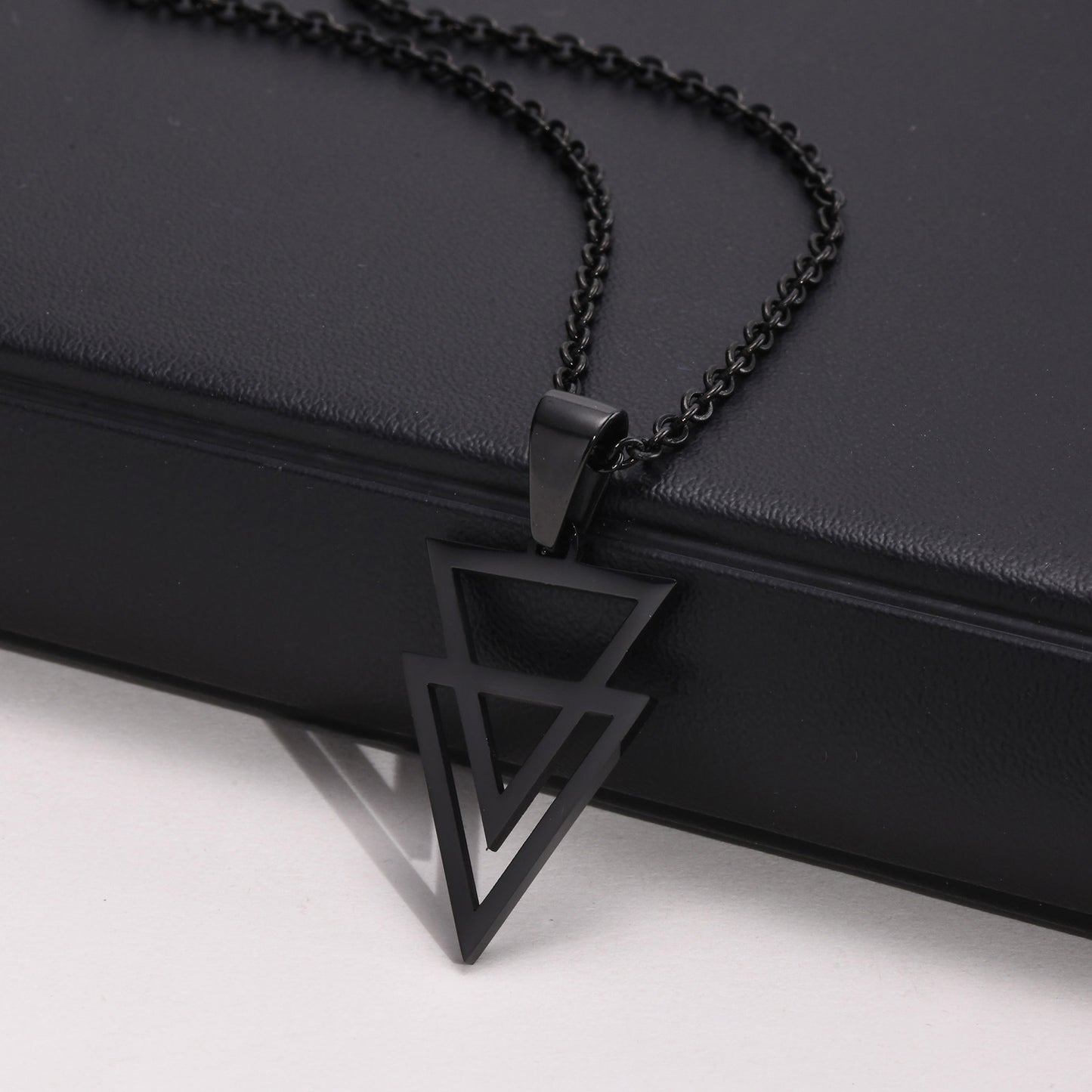 Men's Geometric Necklace Stainless Steel Triangle Pendant Black