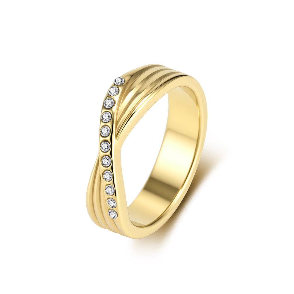 French Geometric Design Stainless Steel Gold-Plated Ring Women's