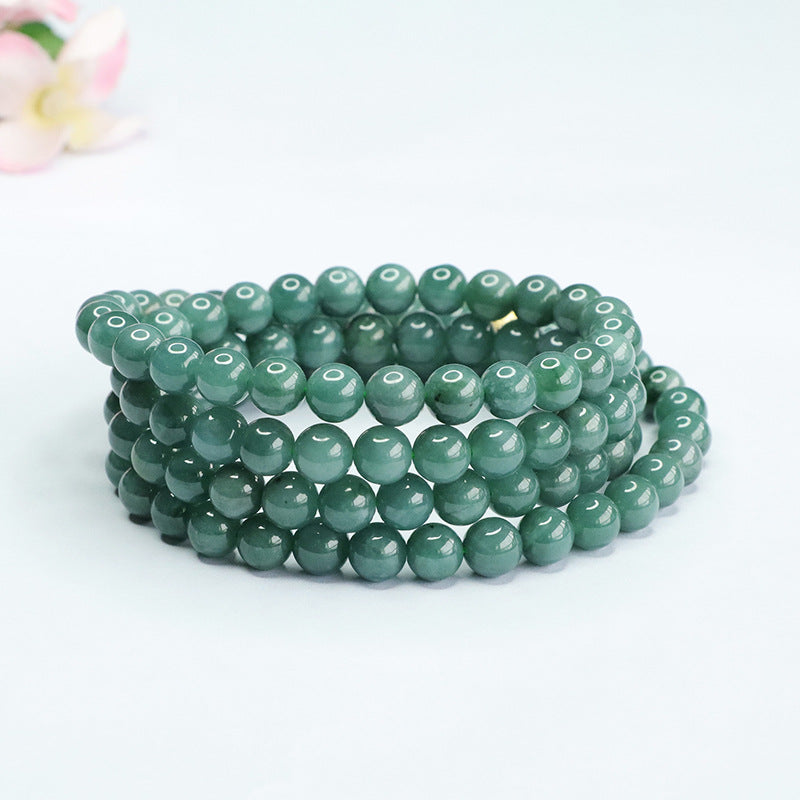 Natural Jade Necklace Blue Green Beads Sweater Chain Jade Beads