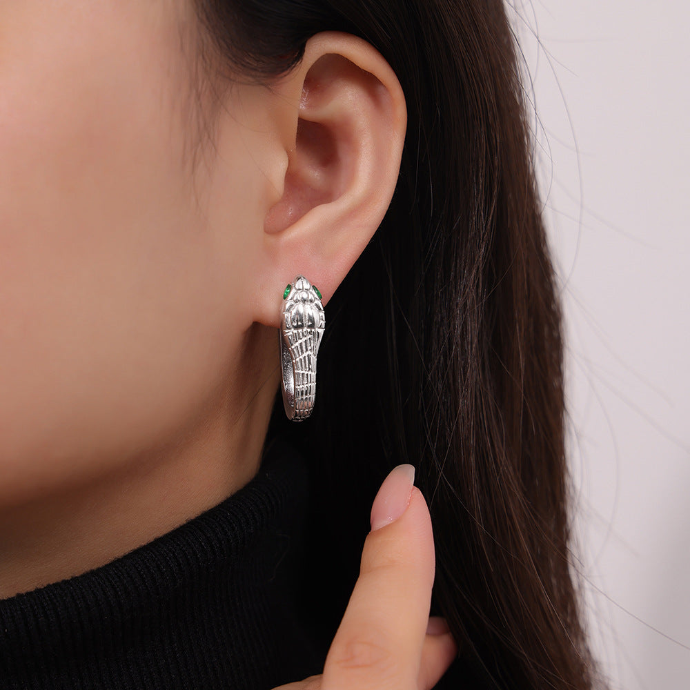 Snake Charm Geometric Diamond Earrings - Titanium Steel U-Shaped Design