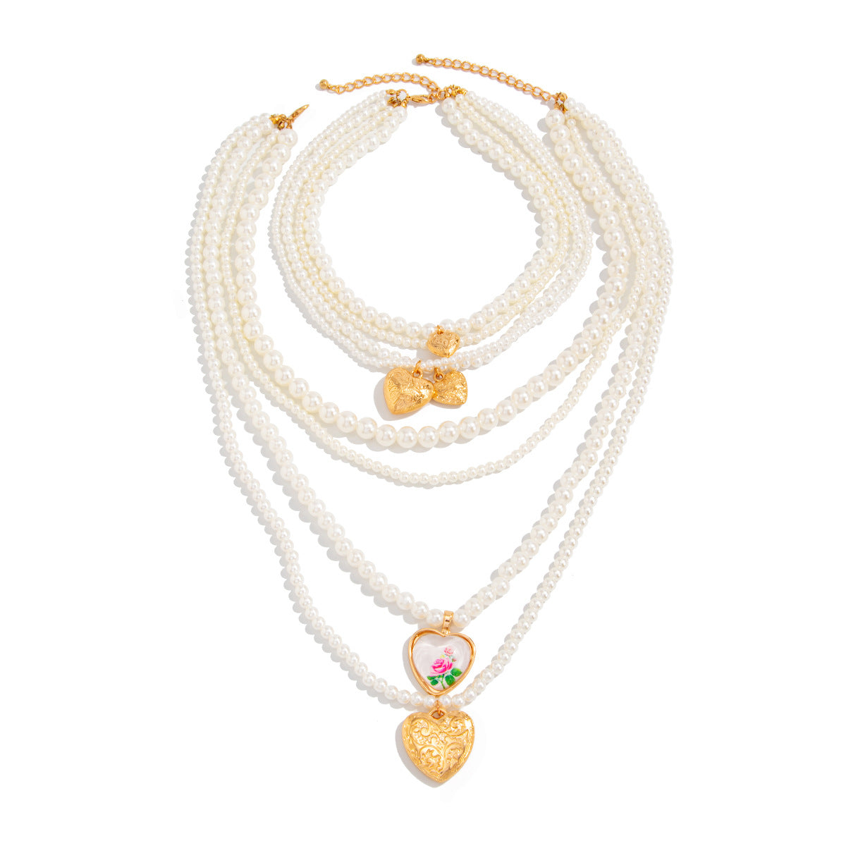 Heart Fringe Pearl Layered Necklace