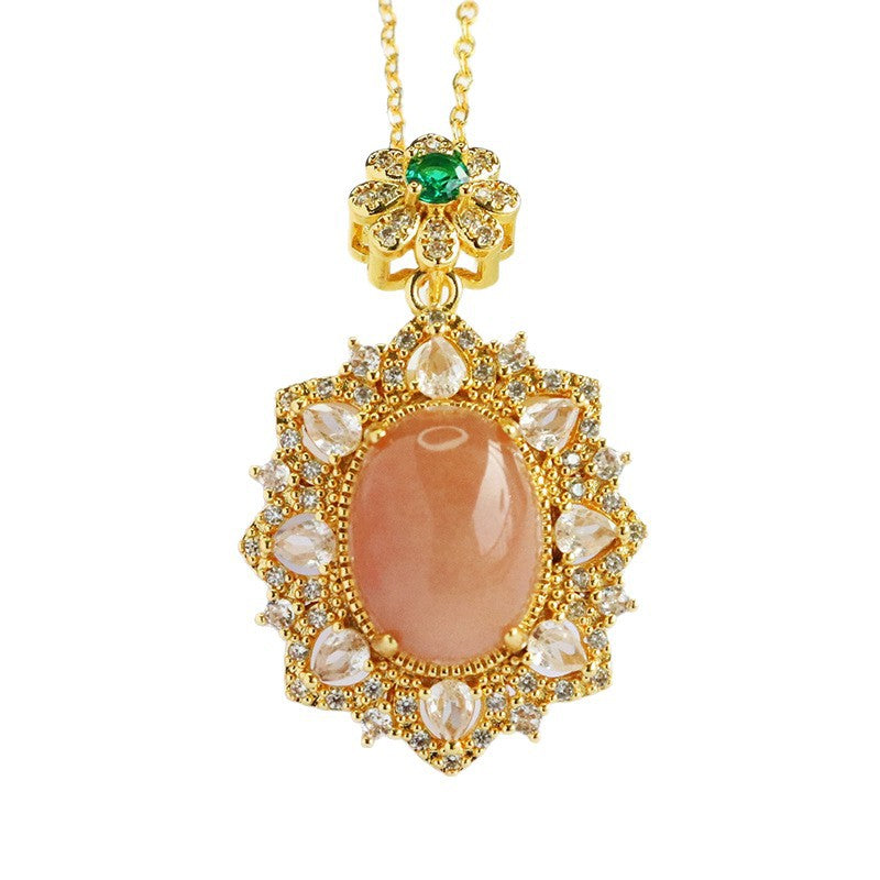 Orange Moonstone Floral Bail Pendant — No Chain