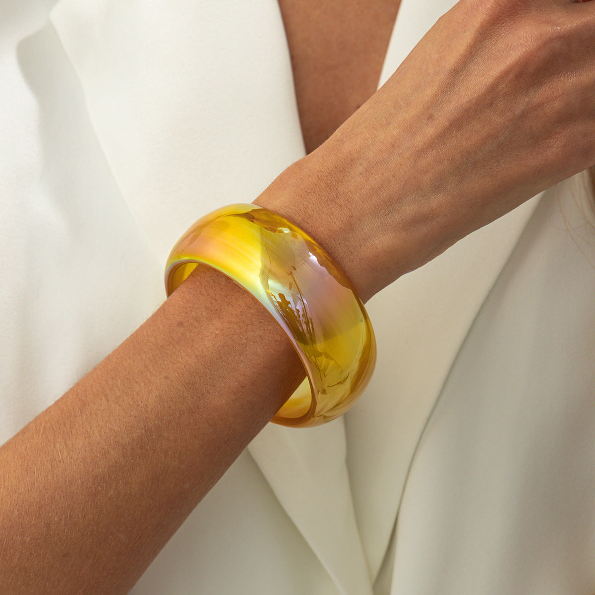 Planderful Vienna Verve Pearlescent Resin Bracelet for Trendsetters Wide Geometric Statement Jewelry