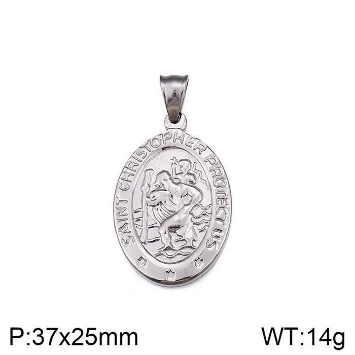 Niche Design St. Christopher'S Titanium Steel Pendant, Men's And Women'S Titanium Steel Necklace,