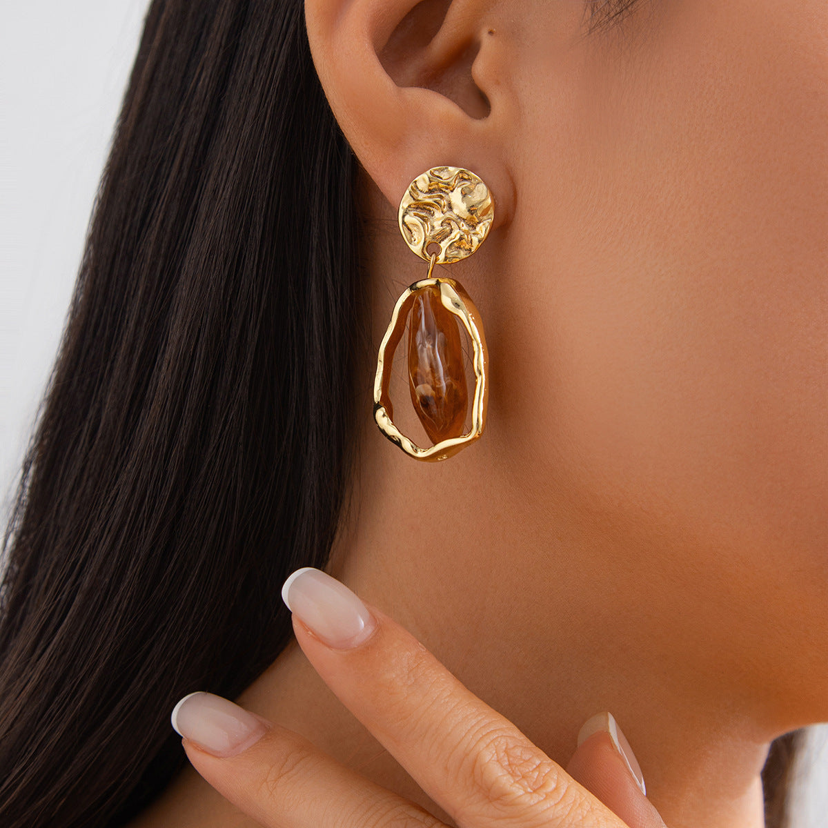 Planderful Imitation Pearl Earrings, Liquid Metal Pleated Studs, Irregular Design, Statement Jewelry for Modern Women