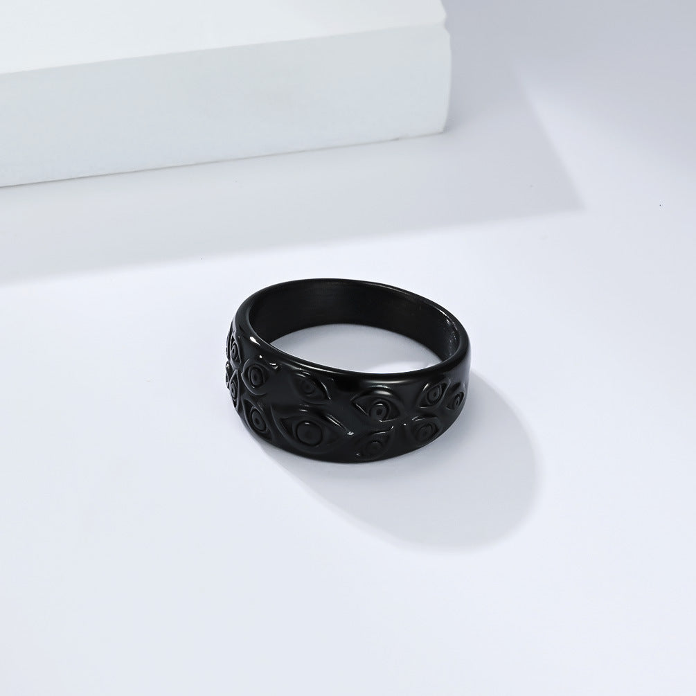 Planderful Personalized Dark Style Stainless Steel Eye Pattern Ring Unisex Punk Accessory 2025 Autumn