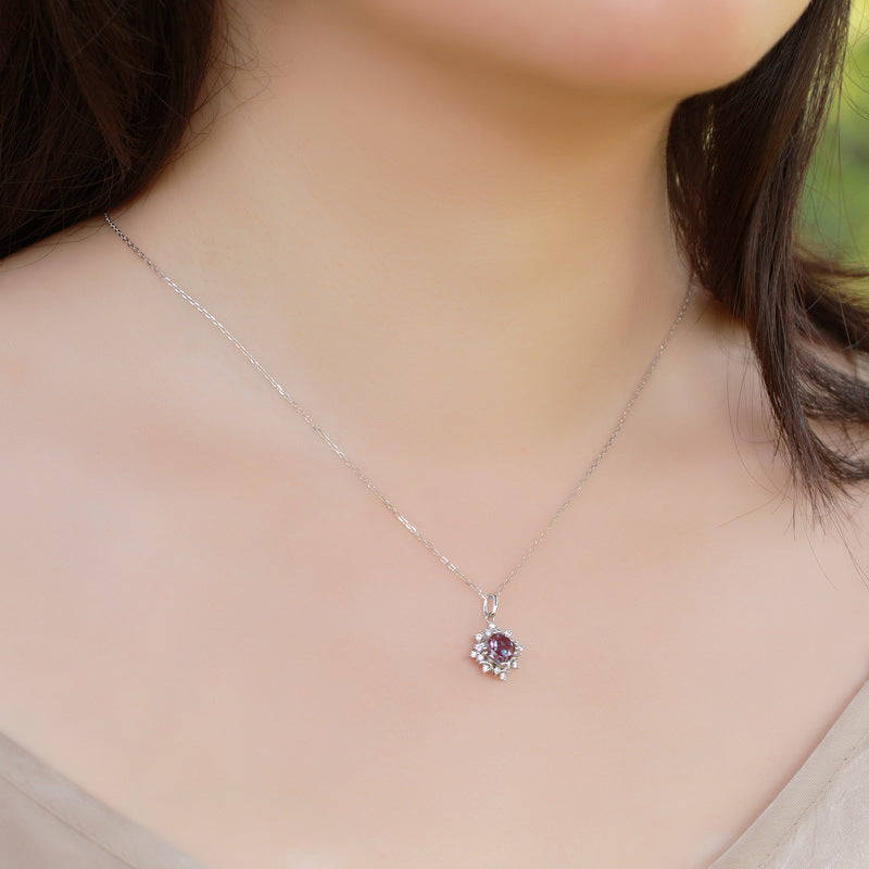 Planderful Jewelry Alexandrite Necklace in Sterling Silver Pendant Clavicle Chain Elegant Gift