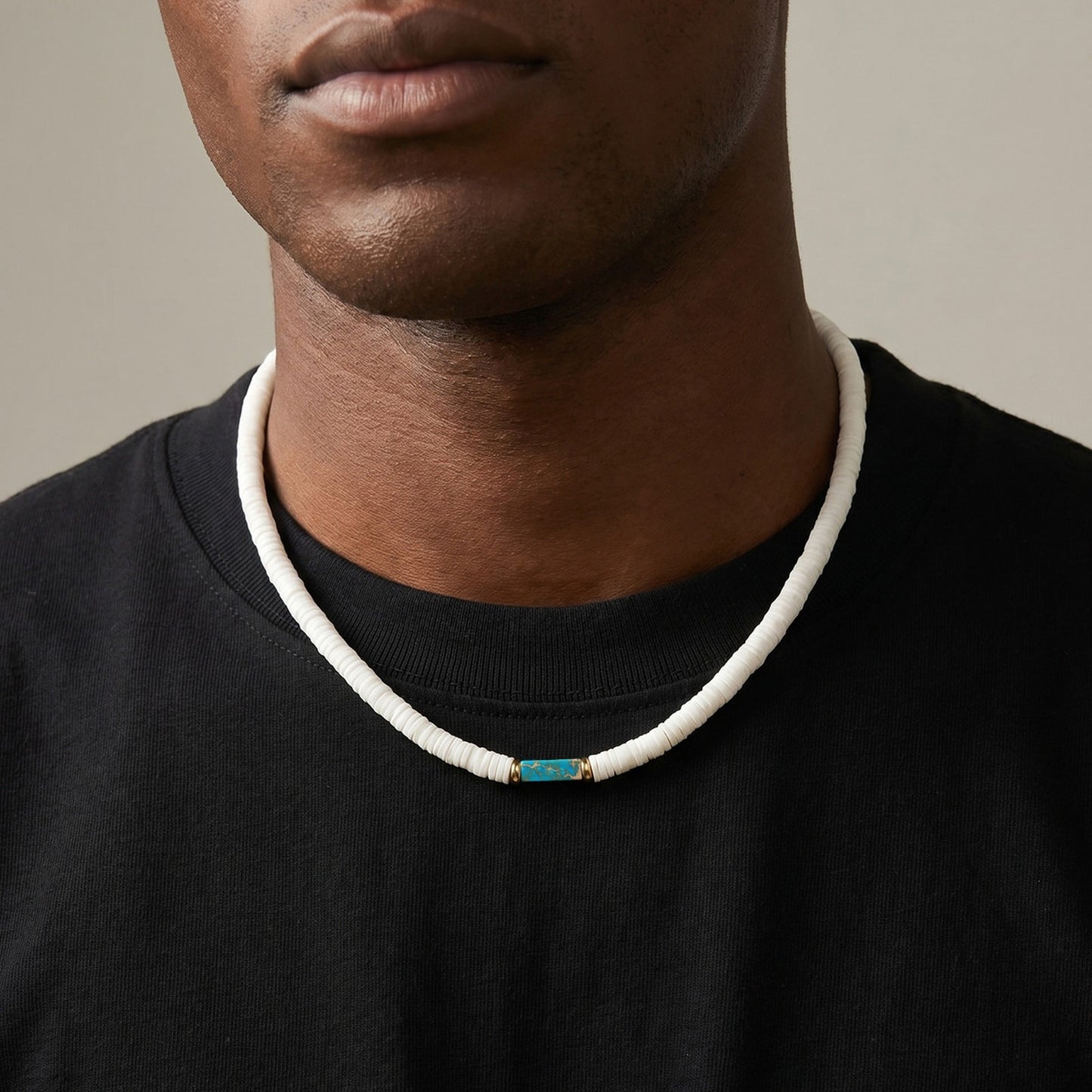 Daily Stacking Of Street Rock Wear With Stainless Steel Abacus Beads Rectangular Stone Necklace