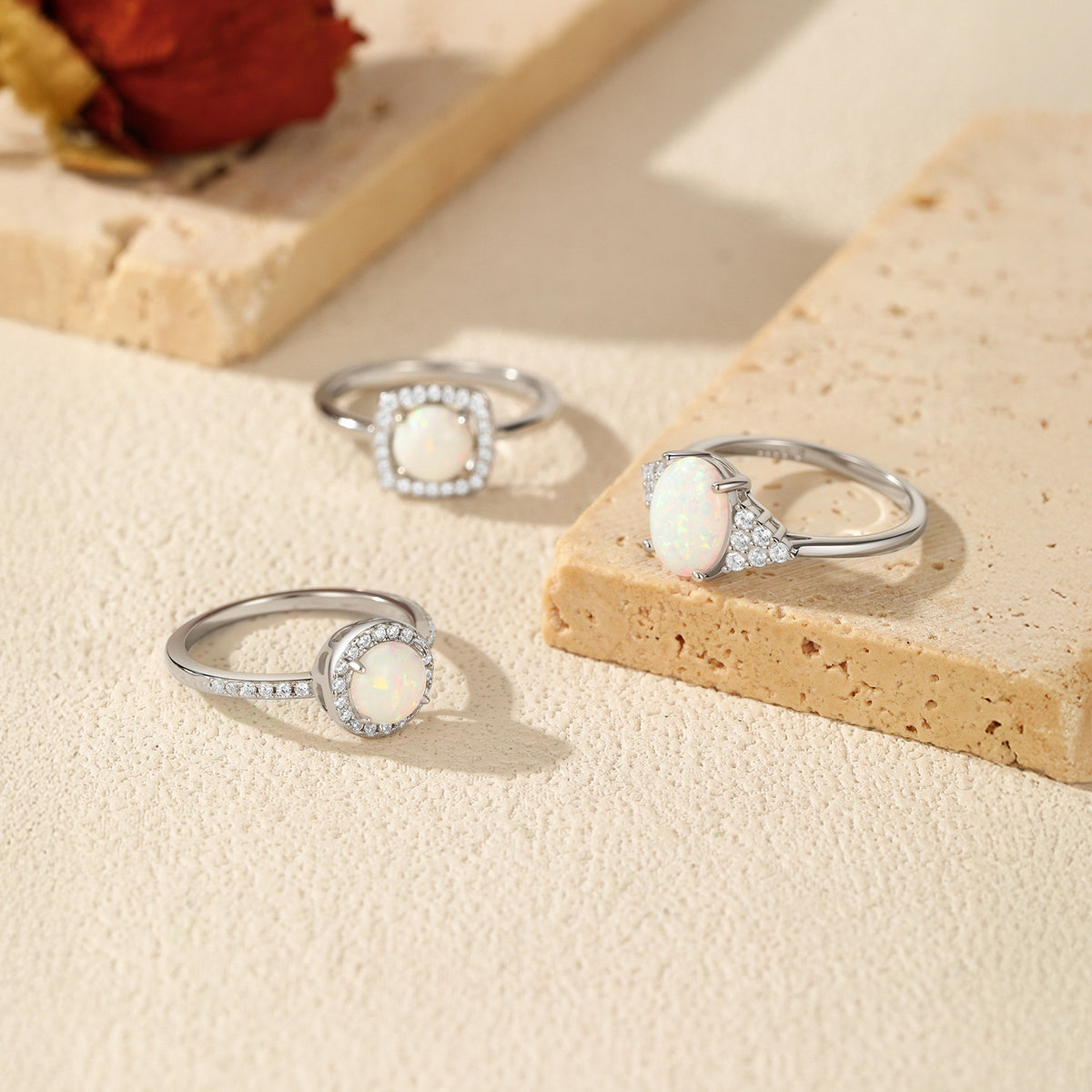 925 Sterling Silver Artificial Opal Ring