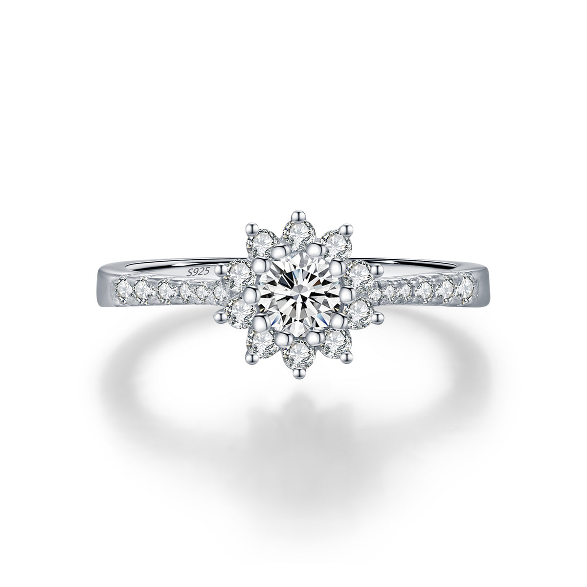 S925 Sterling Silver Moissanite Halo Ring
