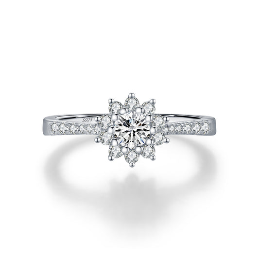 S925 Sterling Silver Moissanite Halo Ring