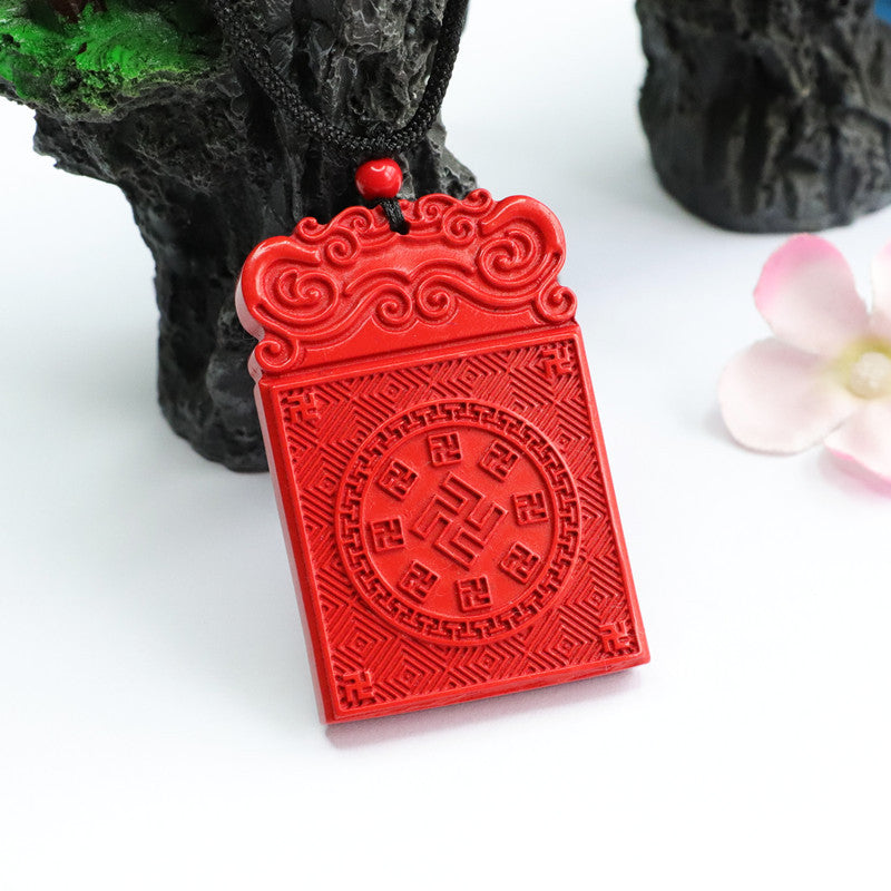 Auspicious Cloud Bagua Pendant with Red Sand and Cinnabar Stone
