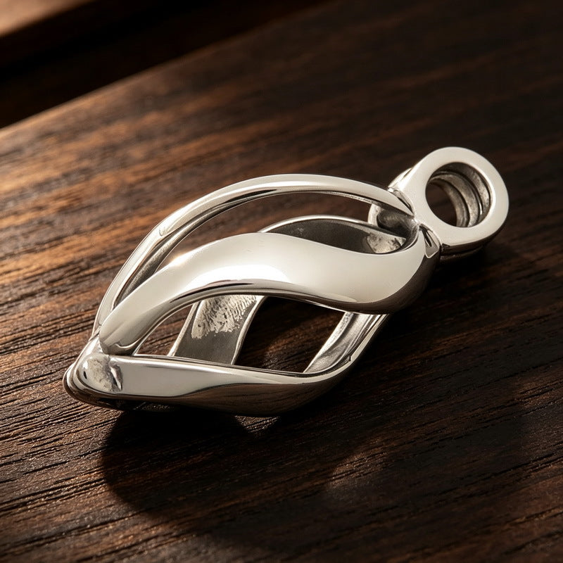 Niche Commemorative Pendant Trendy Hollow Willow Leaf Can Be Opened Water Drop-Shaped Titanium Necklace
