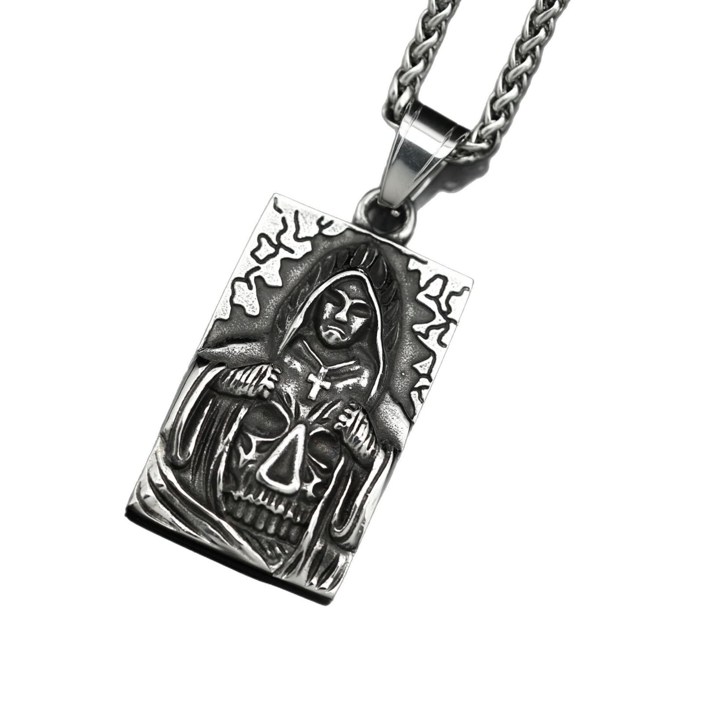 Steel Necklace - Vintage Punk Skull Cross Pendant