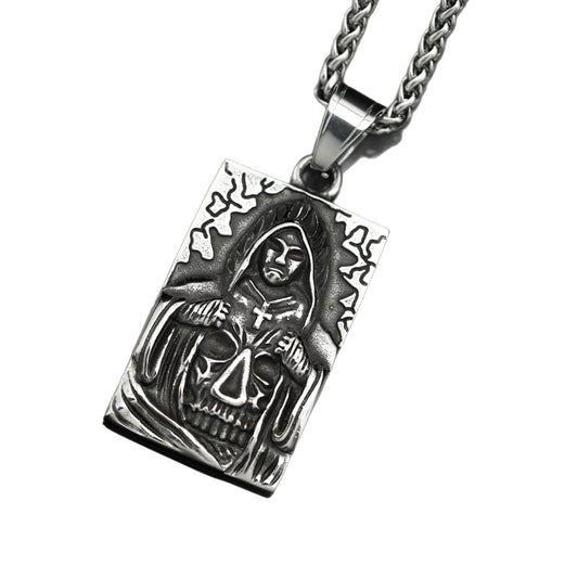 Steel Necklace - Vintage Punk Skull Cross Pendant