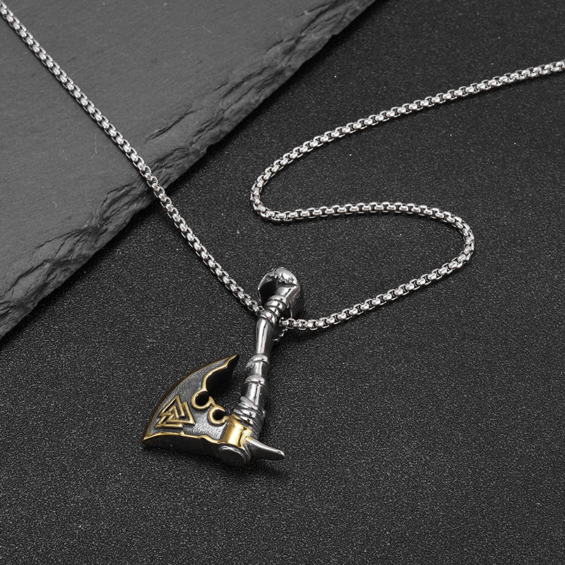 Planderful Viking Axe Pendant Necklace For Men Stainless Steel Gold Plated Durable Masculine Gift