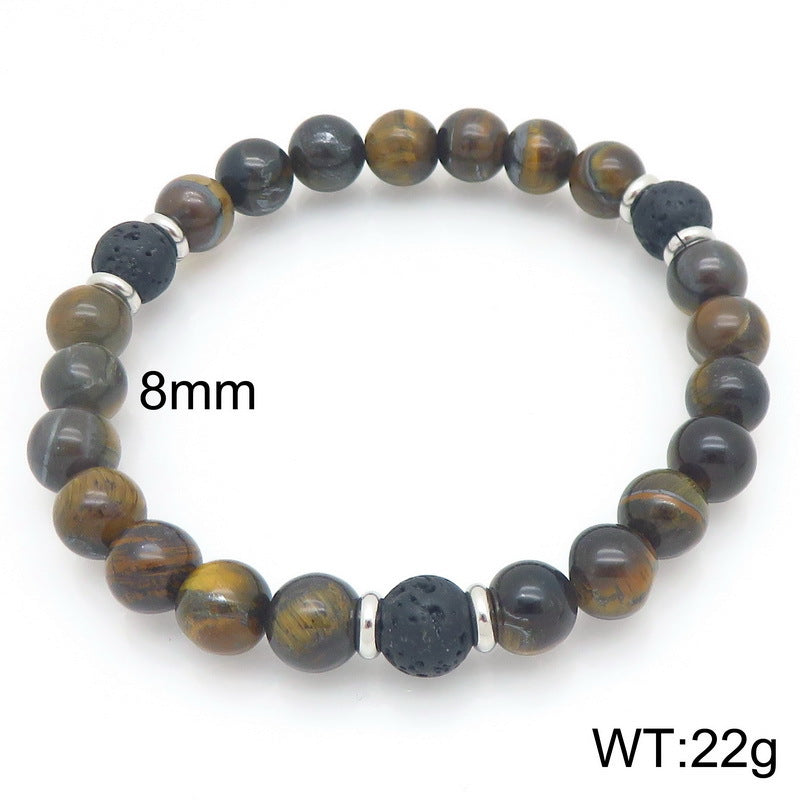 Volcanic Stone Stress-Relief Bracelet – Yellow/Red Tiger's Eye Stone Elastic Rope