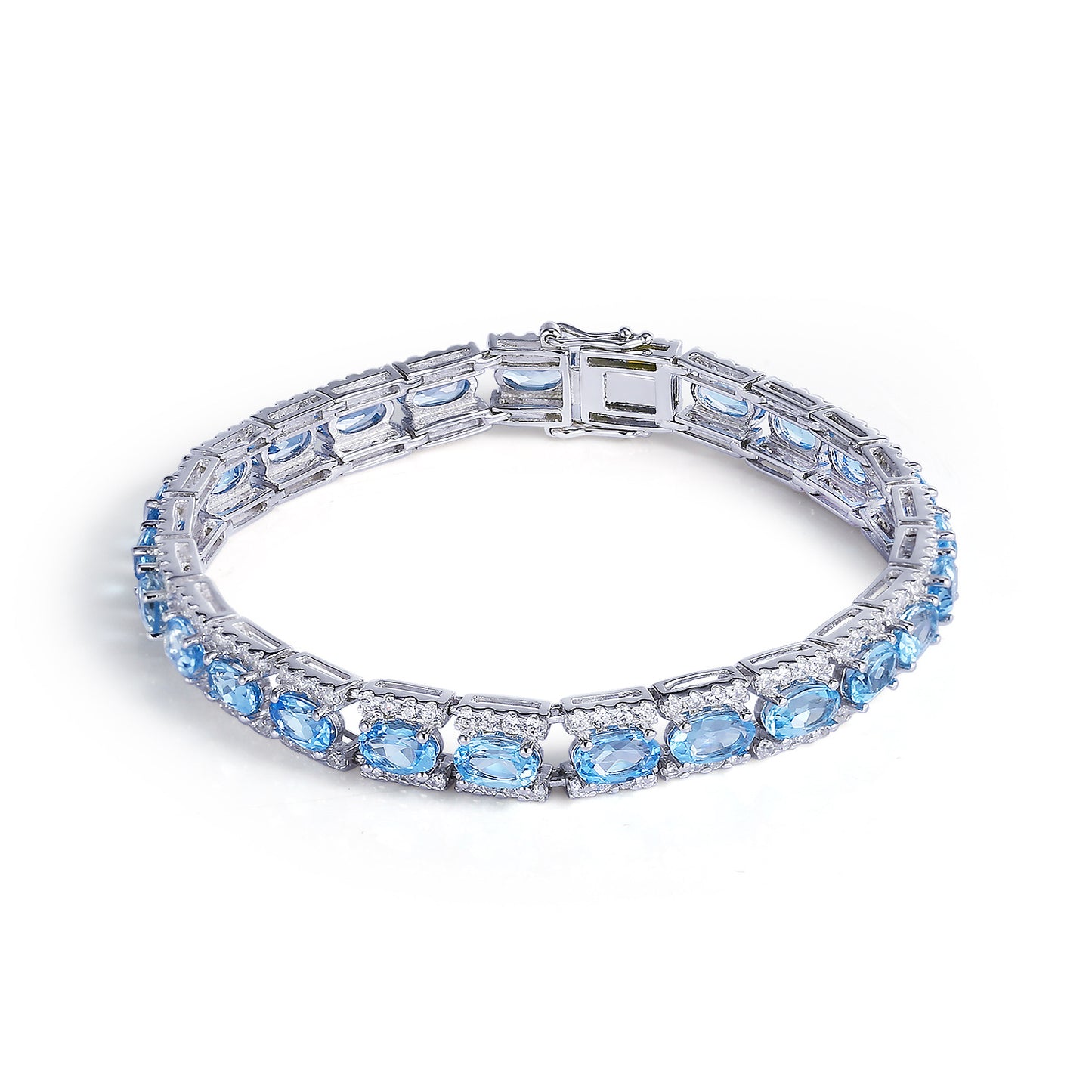 Oval Natural Gemstones Beading Silver Bracelet