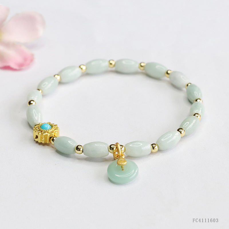 Jadeite Peace Buckle & Rice Bead Beaded Bracelet