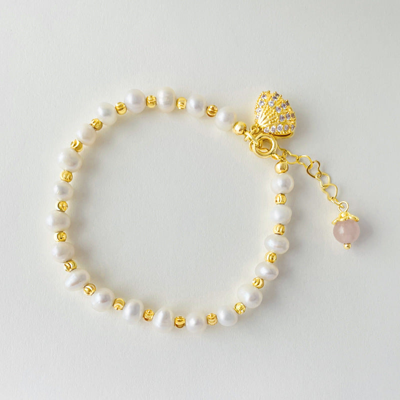 Fortune's Favor Sterling Silver Bracelet with Freshwater Pearl Shell Pendant