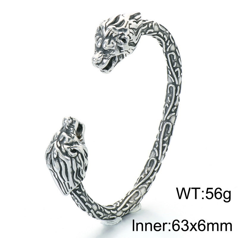 Nordic Viking Double-Headed Animal Head C-Shaped Open Bracelet Double-Headed Dragon
