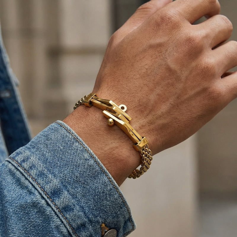 Extension Chain Bracelet Irregular Horseshoe Bent Mesh Cuban Chain Stainless Steel