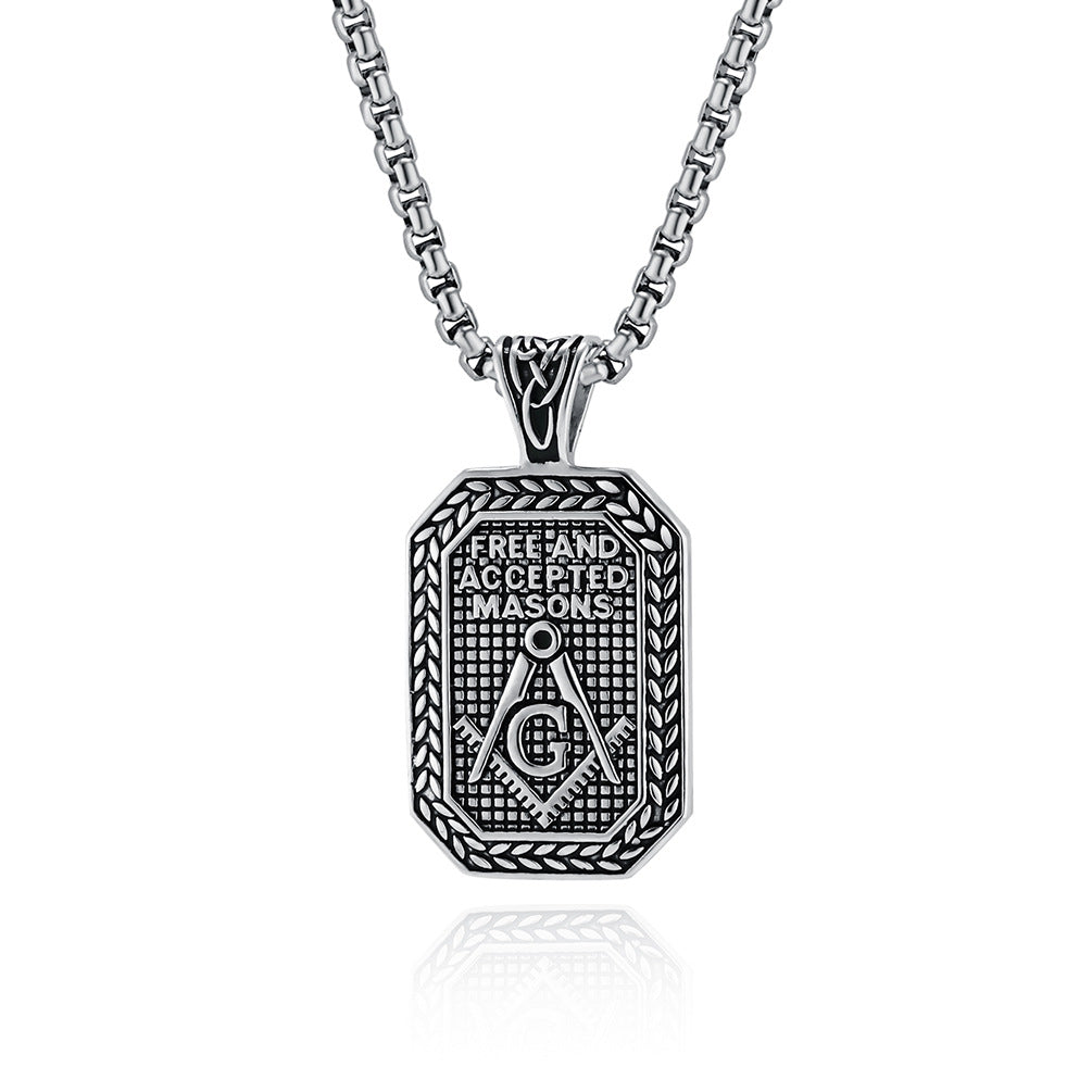 Planderful Titanium Steel Necklace Freemason Pendant For Men Urban Hip Hop Style Jewelry