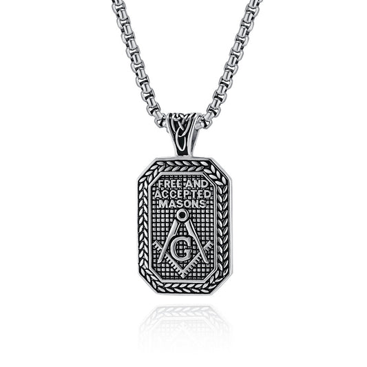 Planderful Titanium Steel Necklace Freemason Pendant For Men Urban Hip Hop Style Jewelry
