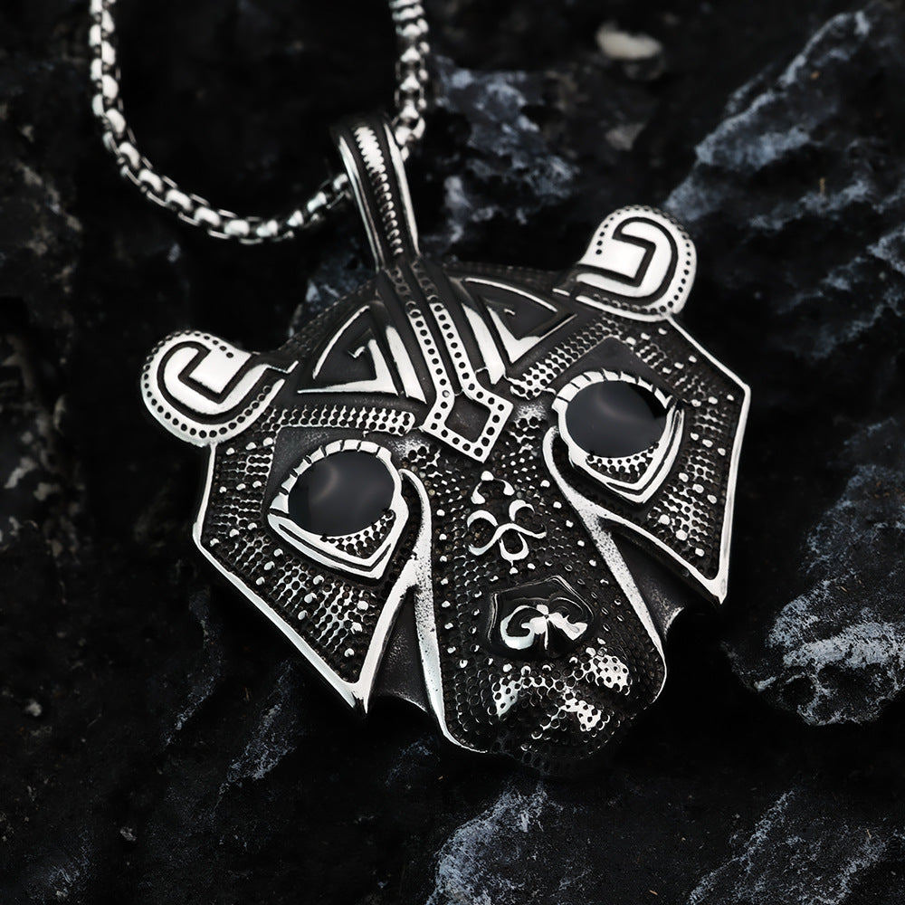 European And American Retro Stainless Steel Viking Bear Mask Pendant Necklace For Men