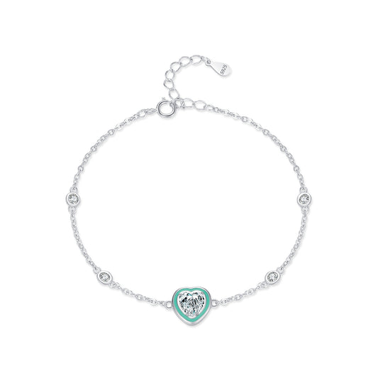 Sterling Silver Heart-Shaped Enamel Love Bracelet - High-End Jewelry for Women