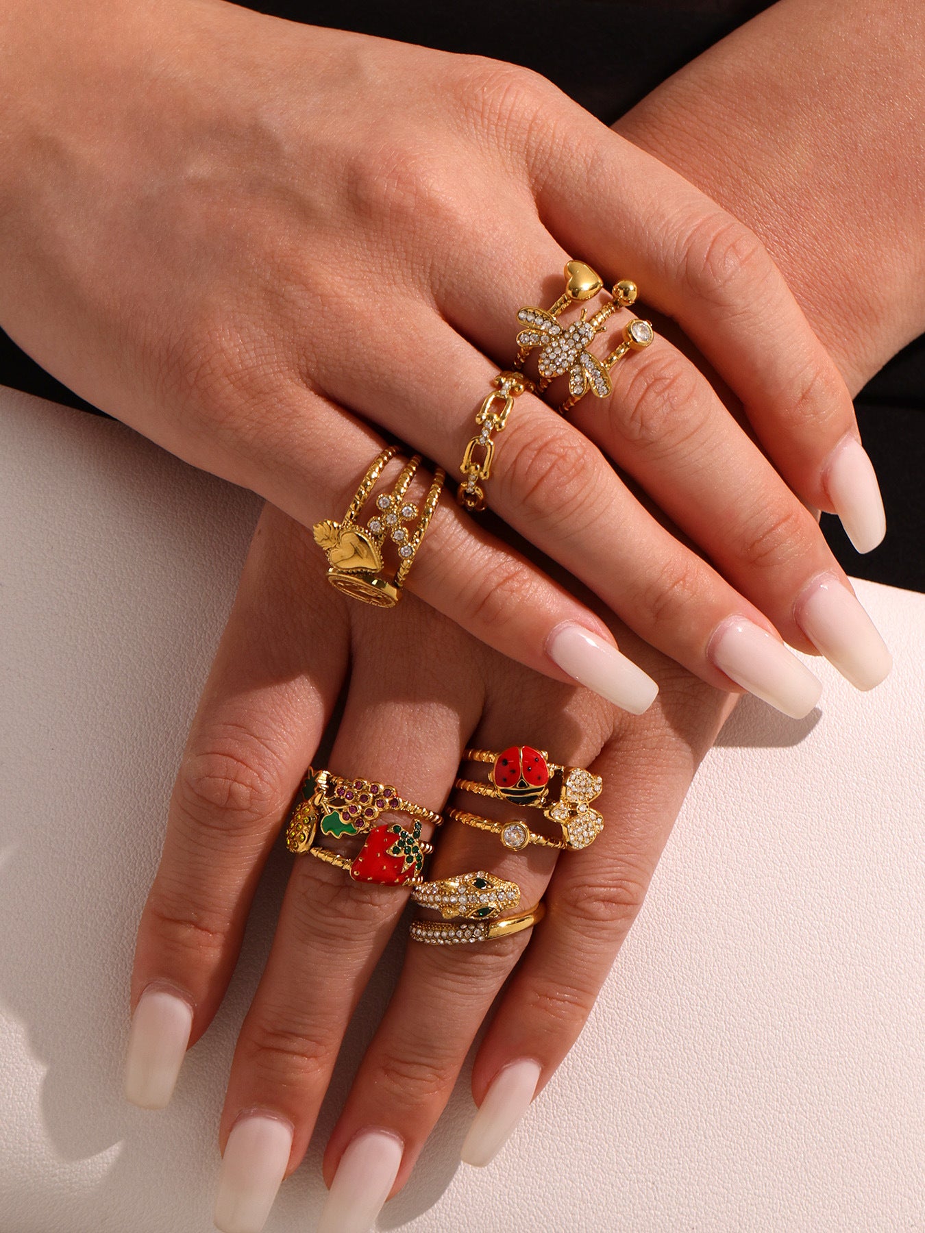 Planderful Ladybug Zircon Strawberry Ring Cute For Women