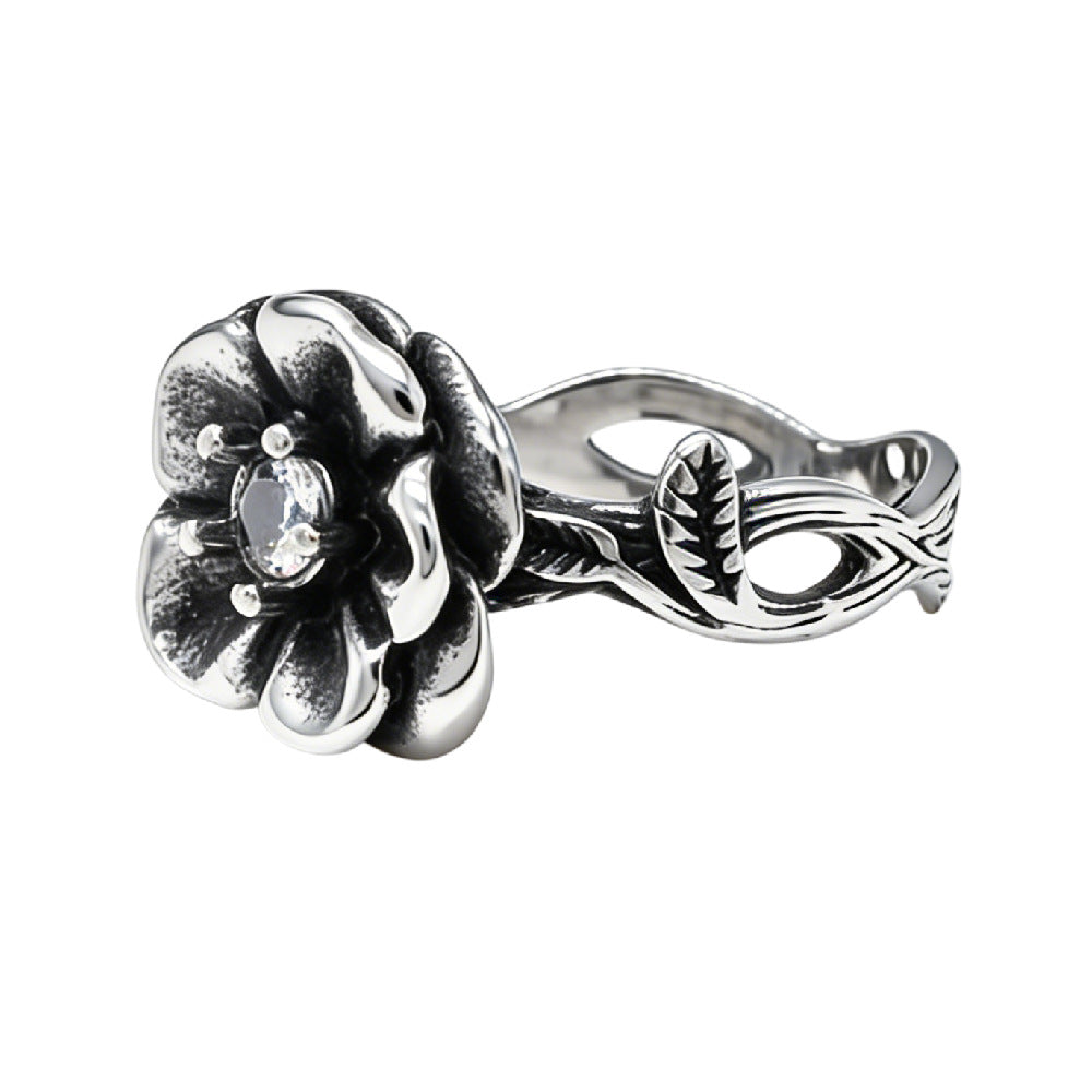 Planderful Personalized Retro Rose Titanium Steel Ring For Unisex Style Bold Statement Gift